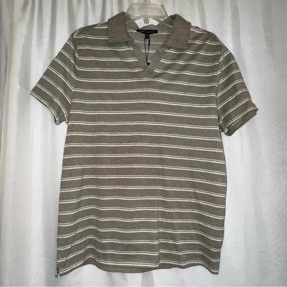 Robert Barakett Men's Myer open collar olive/tan Polo Shirt. Size Medium. NWT - Picture 5 of 10
